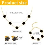 Juego de joyas de trébol de cuatro hojas de 18 quilates, para mujer y niña, chapado en oro, pulsera de trébol de cuatro hojas, collar, pendientes, pulsera, juego de joyas para el día de la - Imagen 2