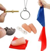 Kids Magic Set Includes Fake Finger, Light Fingers, Silk Scarves, Coins, Rotation Screw, Ring and Chain, Magic Trick Accessories for Parties, Bars and Streets (6 Set)