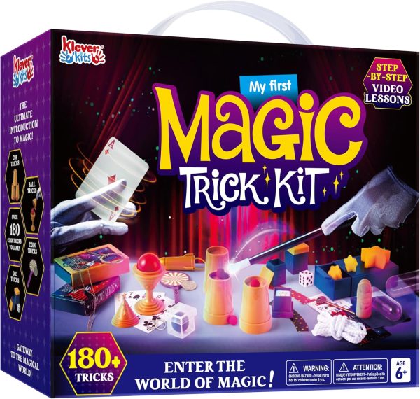 Klever Kits 180+ Magic Game - My First Magic Trick Kit- Amazing Wizard Toy with Step-by-Step Video Lessons, for Kids Ages 6+ and Easy Illusion Cards