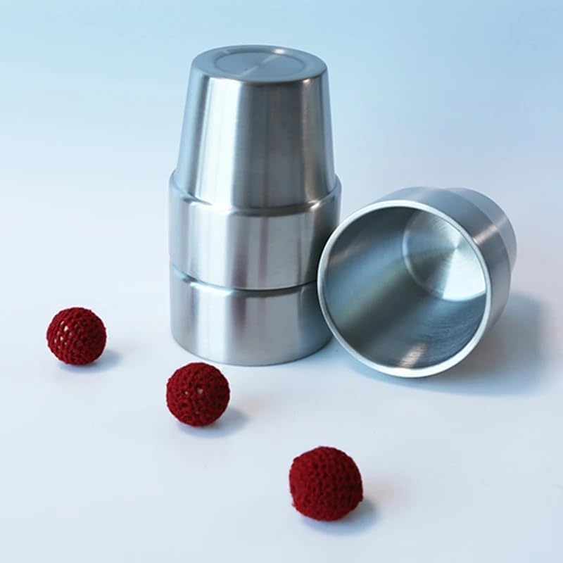 MOMOMAGE Stainless Steel Tumblers and Balls (Large) Magic Trick Balls Disappear and Appear Magic Props, Funny Close-up Tricks for Wizards