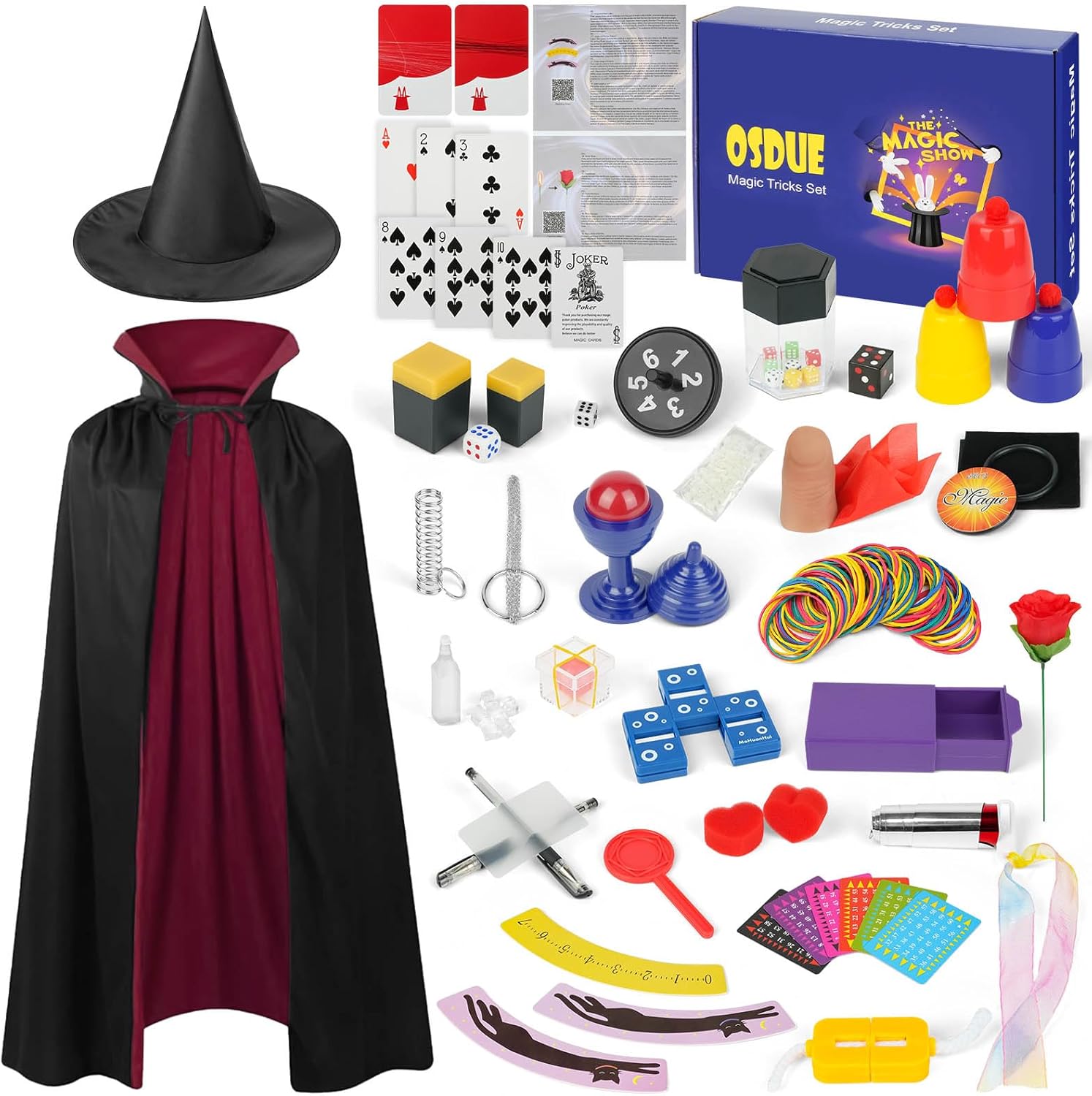 OSDUE Magic Game, 24+ Classic Magic Tricks, Magic Kit with OSDUE Magic Game, 24+ Classic Magic Tricks, Magic Kit with Instruction Manual and Video Tutorial, Magic Secrets Game for Toddlers, Boys, Girls, Beginners