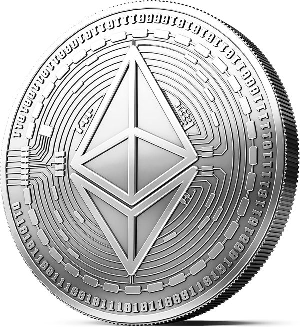 ethereum Silver Plated Physical Coin with Round Acrylic Protector