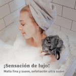 myHomeBody Large 70g Loofah Sponge, Body Scrub, Bath Sponge, Exfoliating Sponge - Shower Bean Bag with Activated Charcoal -2 Graphite Gray + 1 Sage Green, 3 Pack - Imagen 2