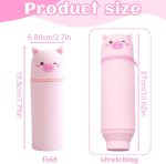 1 Piece Kawaii 2 in 1 Kawaii School Legami Case Soft Silicone, 18.5 x 6.5 cm Animal Theme for Table Pen Holder, Zipper, Coloured Pencils Marker (Pig) - Imagen 2