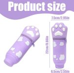 1 Piece Kawaii 2 in 1 Kawaii School Legami Case Soft Silicone, 18.5 x 6.5 cm Cat Paw Theme for Table Pen Holder, Zipper, Coloured Pencils Marker Pens (Purple, C) - Imagen 2