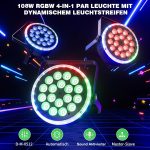 108W RGBW LED Pair with RGB 24 LED Ring Light, D MX Stage Lights with Sound Activation and 255 Effects, Disco Spotlights for Party, Performances, Events, Christmas, Halloween - Imagen 2