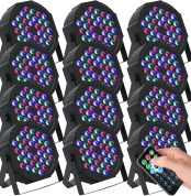 12 Pcs 36 LED RGB DJ Stage Lighting 7 Channel Event Par Lights with Remote Control DMX Sound Activated Uplighting for Wedding Event Club Holiday