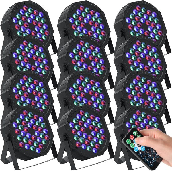 12 Pcs 36 LED RGB DJ Stage Lighting 7 Channel Event Par Lights with Remote Control DMX Sound Activated Uplighting for Wedding Event Club Holiday