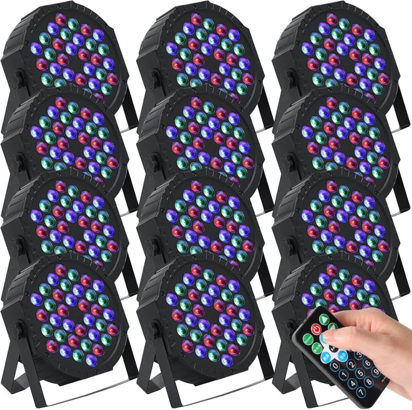 12 Pcs 36 LED RGB DJ Stage Lighting 7 Channel Event Par Lights with Remote Control DMX Sound Activated Uplighting for Wedding Event Club Holiday