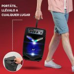 PYLE Speaker System, PA, 400W, Bluetooth, Portable, Rechargeable, Outdoor, 8" Subwoofer, 1" Tweeter, Recording Function, Microphone, Party Lights, USB/SD Radio, Black - Imagen 6