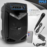 PYLE Speaker System, PA, 400W, Bluetooth, Portable, Rechargeable, Outdoor, 8" Subwoofer, 1" Tweeter, Recording Function, Microphone, Party Lights, USB/SD Radio, Black - Imagen 7