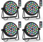 4pcs RGB LED Par Spotlights, 36W Stage Light with Remote Control and 4 Control Modes, Disco Lights for DJ Bar Wedding Show Concerts Party Christmas Halloween