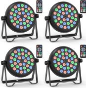4pcs RGB LED Par Spotlights, 36W Stage Light with Remote Control and 4 Control Modes, Disco Lights for DJ Bar Wedding Show Concerts Party Christmas Halloween