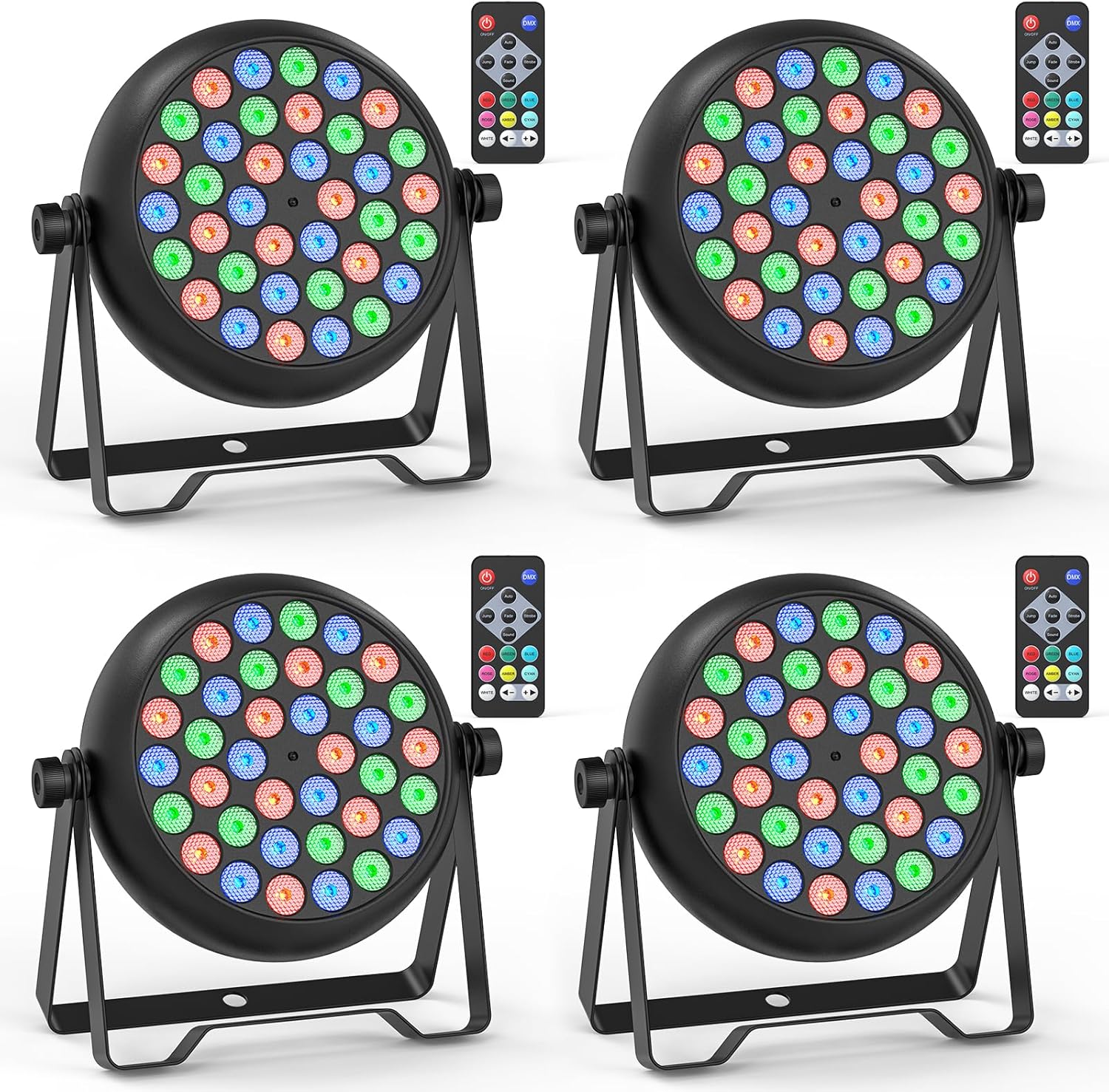 4pcs RGB LED Par Spotlights, 36W Stage Light with Remote 4pcs RGB LED Par Spotlights, 36W Stage Light with Remote Control and 4 Control Modes, Disco Lights for DJ Bar Wedding Show Concerts Party Christmas Halloween