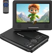 9.5'' Portable Kids DVD Player with 7.5'' HD Swivel Screen, Supports 4-6 Hours Built-in Battery, Stereo Speaker, Supports Discs/SD/USB, TV/Projector Sync