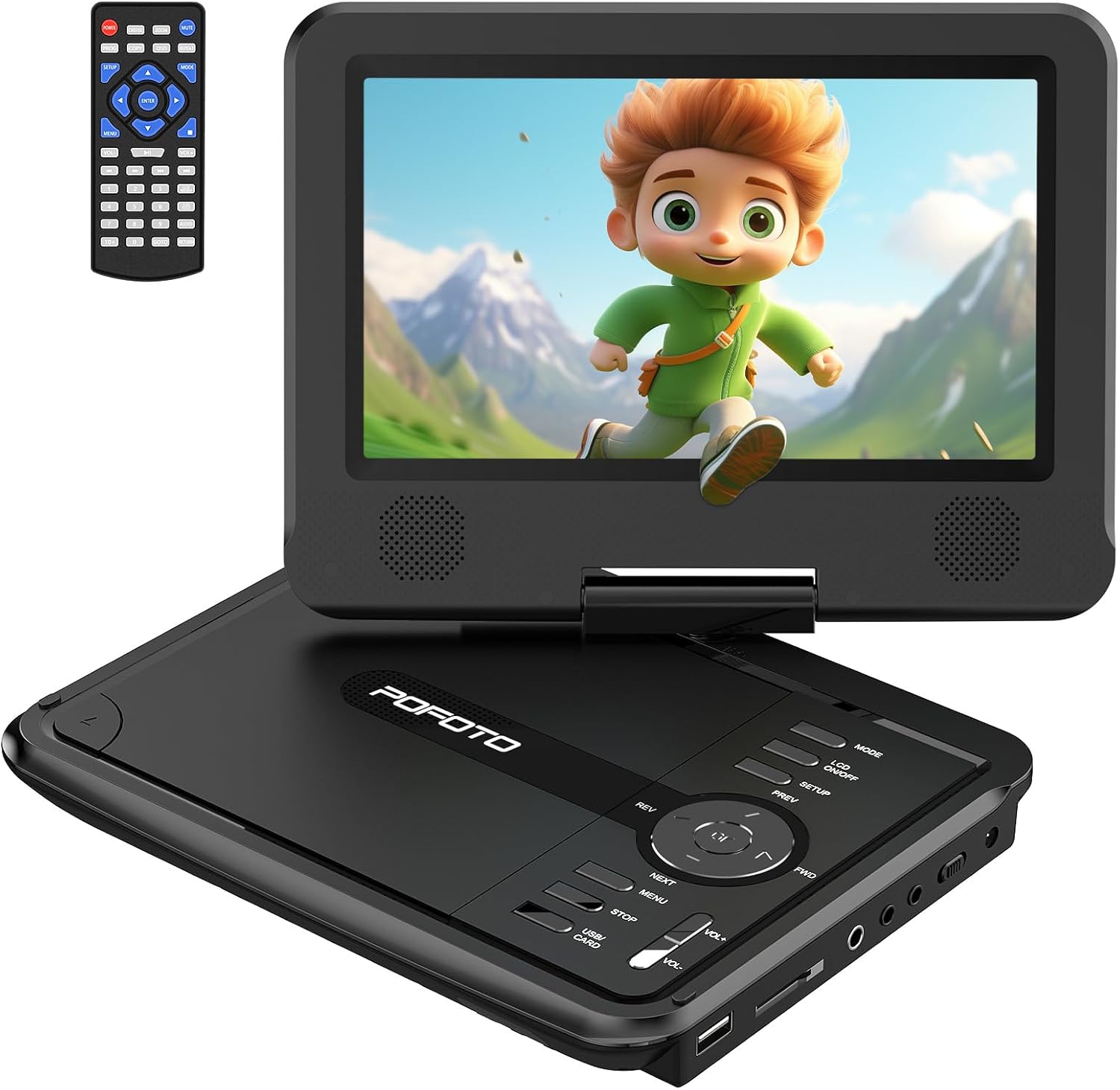 9.5'' Portable Kids DVD Player with 7.5'' HD Swivel Screen, 9.5'' Portable Kids DVD Player with 7.5'' HD Swivel Screen, Supports 4-6 Hours Built-in Battery, Stereo Speaker, Supports Discs/SD/USB, TV/Projector Sync