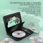 9.5'' Portable Kids DVD Player with 7.5'' HD Swivel Screen, Supports 4-6 Hours Built-in Battery, Stereo Speaker, Supports Discs/SD/USB, TV/Projector Sync - Imagen 3