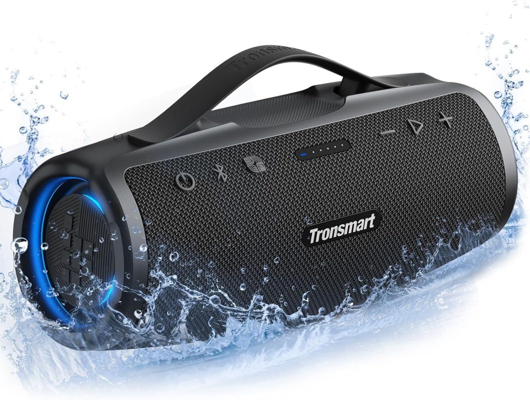 Tronsmart Mirtune S100 Bluetooth Speaker 50W, Powerful Portable Speaker, IPX7 Waterproof, Retractable Handle, 20H Playback, Stereo Sound, Aux and Powerbank, Speaker with EQ for Outdoor