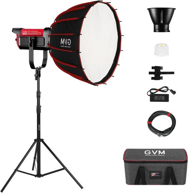 200W GVM LED Video Light with Softbox, 200W Pro LED Video Lighting with App and DMX Control, Bowens Bi-Color LED Photography Continuous Light 2700K-6800K for YouTube Video Studio