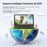 Portable DVD Player 15.7'' with 14.1" HD Rotatable Screen, 6H Autonomy, Supports Multiformat/SD/USB, Playback Memory, TV/Projector Output, Dual Speakers - Imagen 5