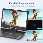 Portable DVD Player 15.7'' with 14.1" HD Rotatable Screen, 6H Autonomy, Supports Multiformat/SD/USB, Playback Memory, TV/Projector Output, Dual Speakers - Imagen 6