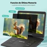 17.5" Portable DVD Player with 15.6'' HD Swivel Screen – 6h Battery, Supports Multiformat/SD/USB, Zonless, Synchronizes TV/Projector, Antishock and Memory, Dual Speakers, Remote Control - Imagen 7