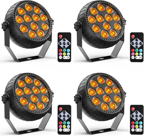 4 x Mini RGB 12 LED Bulbs with Battery, 2200 mAh Rechargeable Stage Lights with Remote Control, 4-6 H Autonomy Outdoor Light Party Disco for Bars DJ Weddings Halloween Christmas
