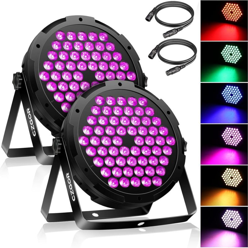 60 Pair LED DMX Lights 2 Pieces, Super Bright RGB Stage Lighting with 1M Wire, DMX512, Sound Activated Control, for Celebrations, Stage Lighting(No Remote)