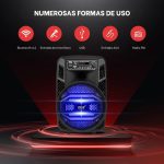 Pyle Portable Bluetooth PA Speaker System - 300W Rechargeable Outdoor Bluetooth Speaker Portable PA System w/ 8” Subwoofer 1” Tweeter, Microphone in, Party Lights, MP3/USB, Radio, Remote, Black - Imagen 3