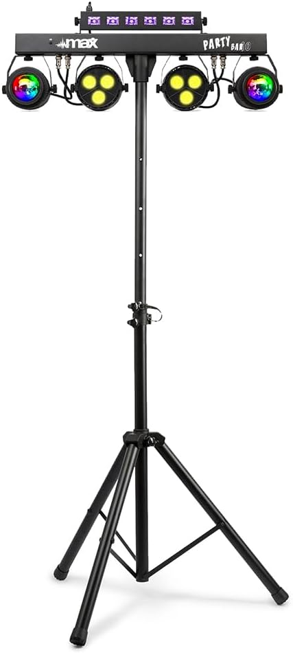 Max PARTYBAR10 | Set of 2 x Jelly Moon Disco Lights, 2 x PAR Spotlight and UV/Flash Strobe, Party Light LED Lighting Auto Mode or DMX Mode, Remote Control and Tripod Included, Preset Shows, DJ Lights