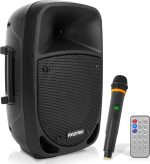 PYLE Speaker System, PA, 800W, Bluetooth, Portable, Rechargeable, Indoor, Outdoor, 8" Subwoofer, MP3/USB/SD Reader, Microphone, Wireless, USB/SD Radio, Black