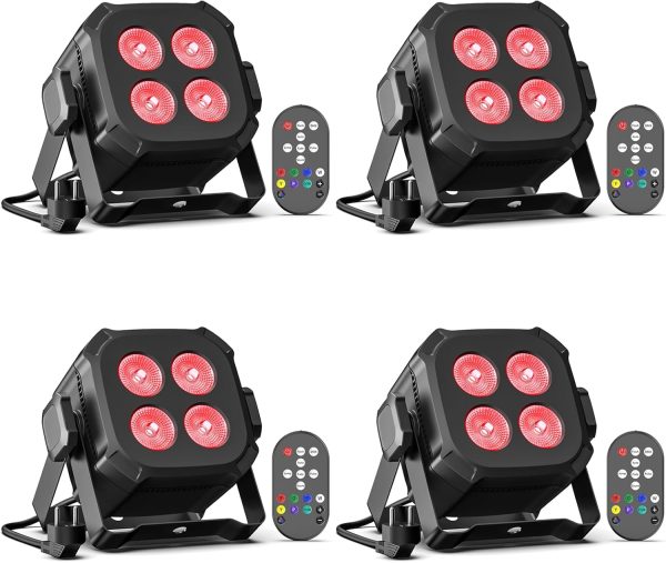 4PCS RGBW LED Par Spotlight, 40W Disco Lights DMX 4/8CH with Remote Control/Sound Activated Stage Light, Party Lights for DJ, Bar, Wedding, Halloween, Christmas