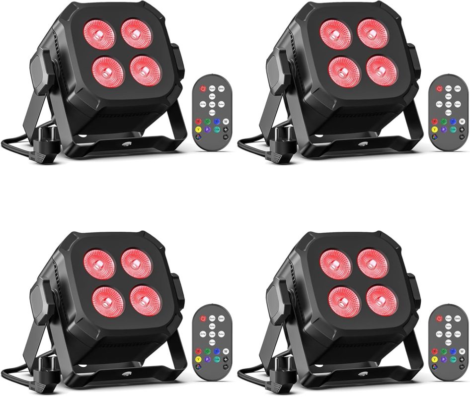 4PCS RGBW LED Par Spotlight, 40W Disco Lights DMX 4/8CH with Remote Control/Sound Activated Stage Light, Party Lights for DJ, Bar, Wedding, Halloween, Christmas