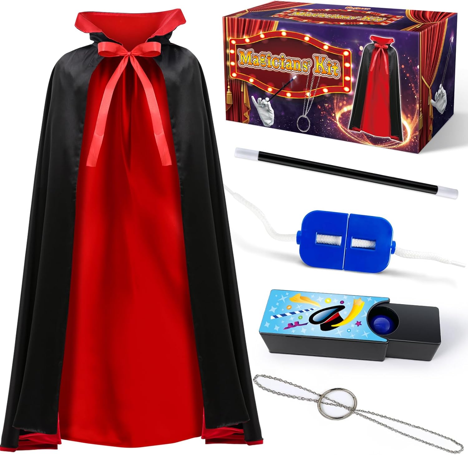 Magic Kit, Wizard Costume Set with Cape, Halloween Costume and Magic Kit, Wizard Costume Set with Cape, Halloween Costume and Magic Tricks Set for Kids Ages 6 7 8 9 10 11 12 Years Old