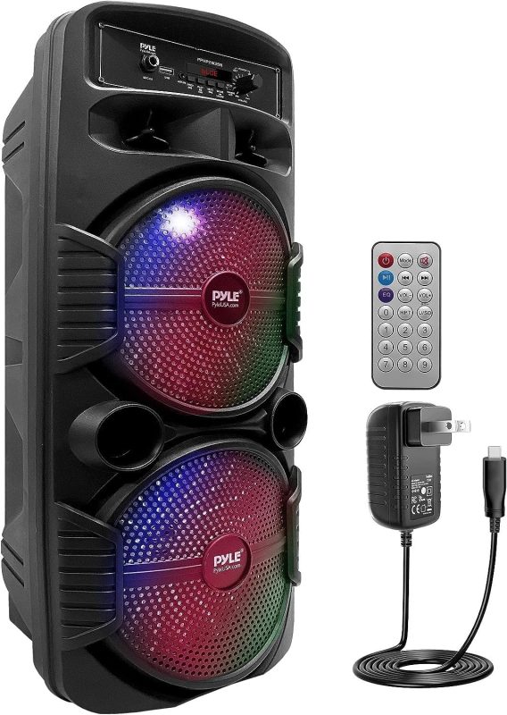 Pyle Speaker System, PA, 600W, Bluetooth, Portable, Rechargeable, Indoor, Outdoor, 8" Subwoofer, 1" Tweeter, Recording Function, Microphone, Party Lights, USB/SD Radio, Black