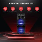 Pyle Speaker System, PA, 600W, Bluetooth, Portable, Rechargeable, Indoor, Outdoor, 8" Subwoofer, 1" Tweeter, Recording Function, Microphone, Party Lights, USB/SD Radio, Black - Imagen 3