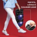 Pyle Speaker System, PA, 600W, Bluetooth, Portable, Rechargeable, Indoor, Outdoor, 8" Subwoofer, 1" Tweeter, Recording Function, Microphone, Party Lights, USB/SD Radio, Black - Imagen 6