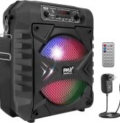 Pyle Speaker System, PA, 300W, Bluetooth, Portable, Rechargeable, Outdoor, 8" Subwoofer, AUX, Recording Function, Microphone, Party Lights, USB/SD Radio, Black