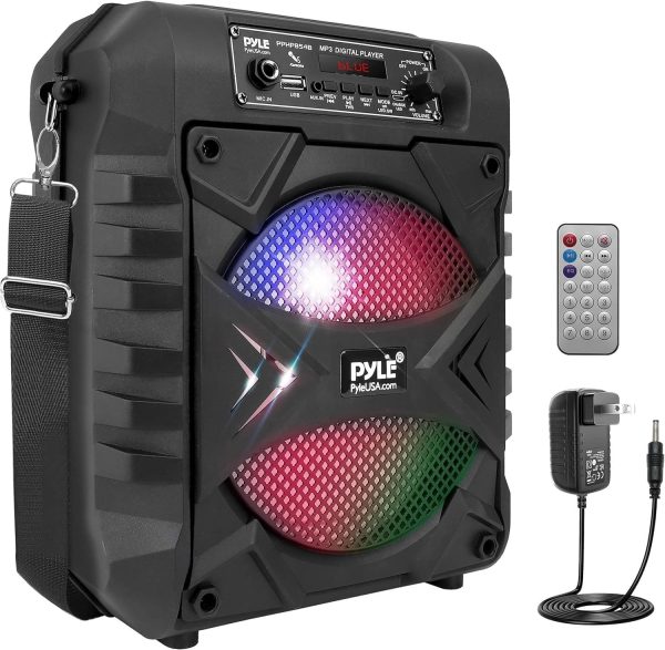 Pyle Speaker System, PA, 300W, Bluetooth, Portable, Rechargeable, Outdoor, 8" Subwoofer, AUX, Recording Function, Microphone, Party Lights, USB/SD Radio, Black