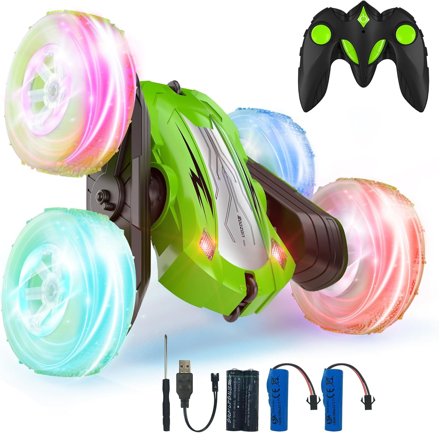 Remote Control Car,Acrobatic Car Trucks 360 Degree Rotation,Toy Child Gift Remote Control Car,Acrobatic Car Trucks 360 Degree Rotation,Toy Child Gift 3 4 5 6 7 8 9 12 Years Old Girl 2.4Ghz Children Remote Control Car with Lights Includes Rechargeable Battery (Green)