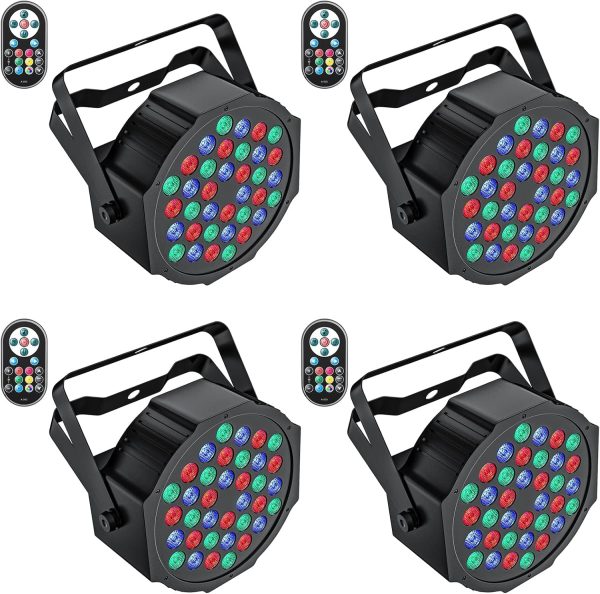 UKing 4pcs LED Par Spotlight, RGB 36 LED Stage Lights with Rmoto Control, Disco Lighting Effects 7 Modes for Weddings Christmas Party Lights
