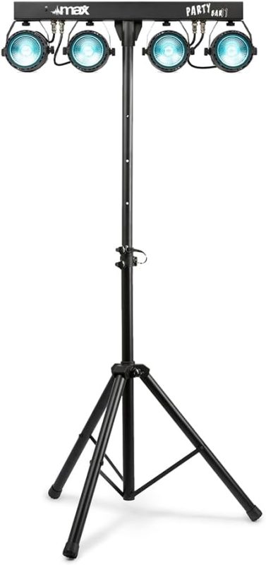 MAX PARTYBAR11 | Disco Lights 4 x COB Spotlight Par 20W, Party Light LED Lighting Auto Mode or DMX Mode, Remote Control and Tripod Included, Pre-programmed Shows, LED DJ Light, Party Lights