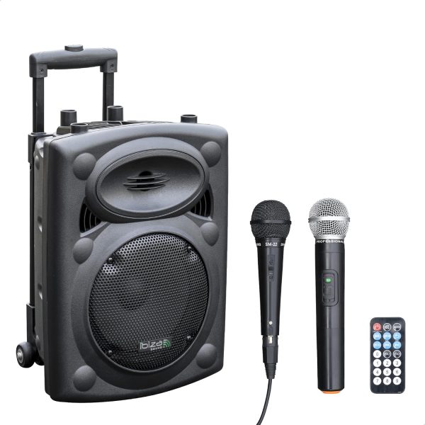 Ibiza Sound PORT8VHF-BT Portable and Self-contained Sound System, Bluetooth, Wireless, 200W Power with Up to 400W Range, Black