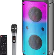 Bluetooth Speaker, 80W Peak Wireless TWS Portable Speakers Outdoor Party with Subwoofer, Colorful LED Lights, Boombox Strong Stereo Sound with Microphone for Home, Camping, Travel
