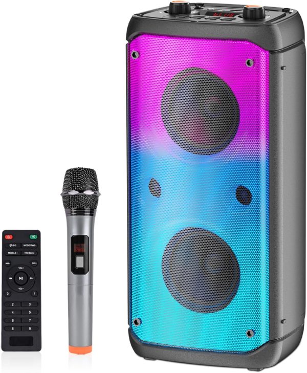 Bluetooth Speaker, 80W Peak Wireless TWS Portable Speakers Outdoor Party with Subwoofer, Colorful LED Lights, Boombox Strong Stereo Sound with Microphone for Home, Camping, Travel