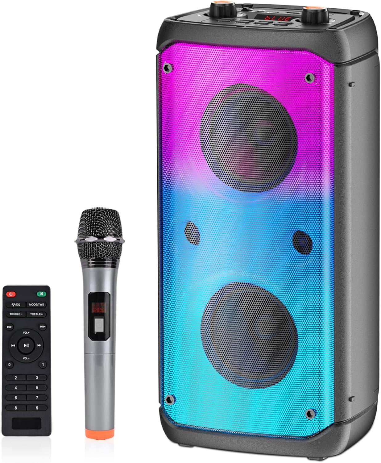 Bluetooth Speaker, 80W Peak Wireless TWS Portable Speakers Outdoor Party Bluetooth Speaker, 80W Peak Wireless TWS Portable Speakers Outdoor Party with Subwoofer, Colorful LED Lights, Boombox Strong Stereo Sound with Microphone for Home, Camping, Travel