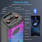Bluetooth Speaker, 80W Peak Wireless TWS Portable Speakers Outdoor Party with Subwoofer, Colorful LED Lights, Boombox Strong Stereo Sound with Microphone for Home, Camping, Travel - Imagen 8