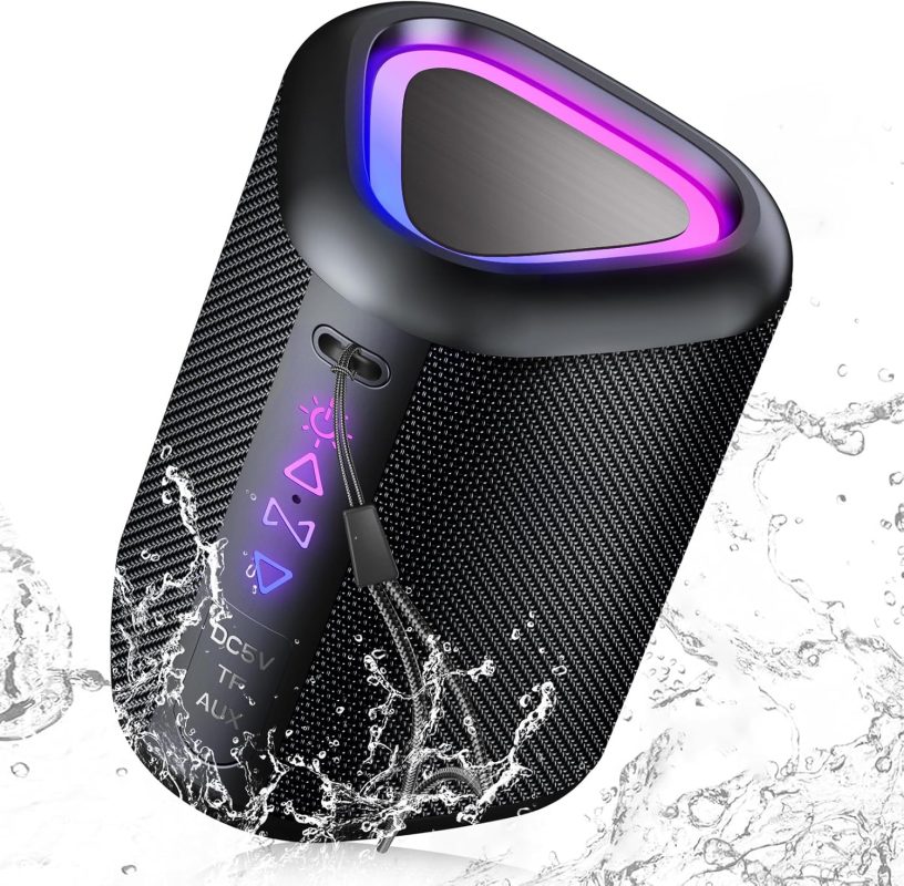 Portable Powerful Wireless Bluetooth Speaker with LED Light, Bluetooth 5.4, 24 Hours, Enhanced Bass, 360° Stereo Sound, IPX7 Waterproof, Outdoor Speaker for Travel/Sports/Party/Cycling