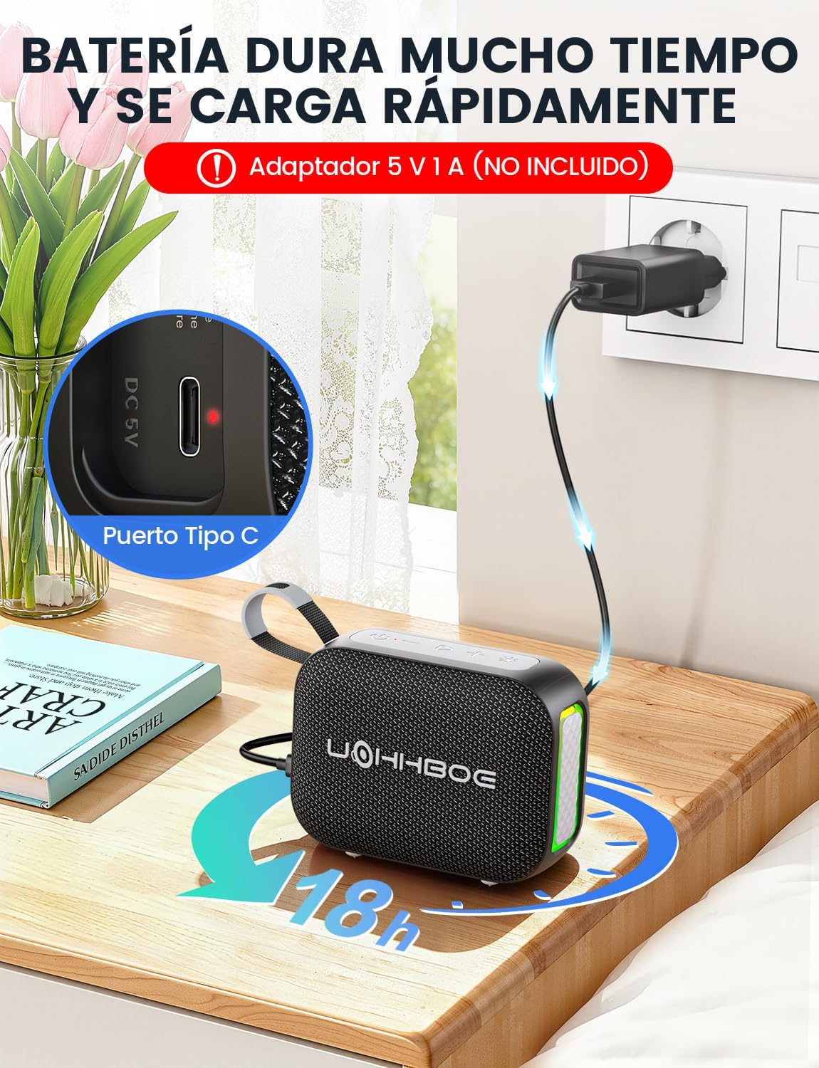 Bluetooth 6.0 Speaker Powerful 20W, Enhanced Bass, with Color LED Light, TWS Pairing for Stereo Sound, 2600mAh Battery, IPX5 Waterproof, Portable Speaker for Parties and Outdoors - Imagen 4