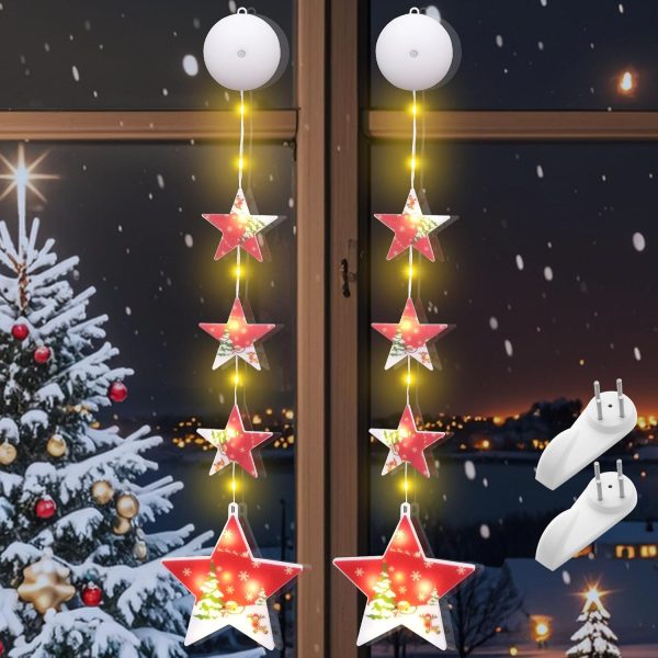 2 Pieces Christmas Star Window Lights, LED Christmas Window Lighting with Timer, 8 Modes, Indoor String Lights for Christmas Party Room Decor